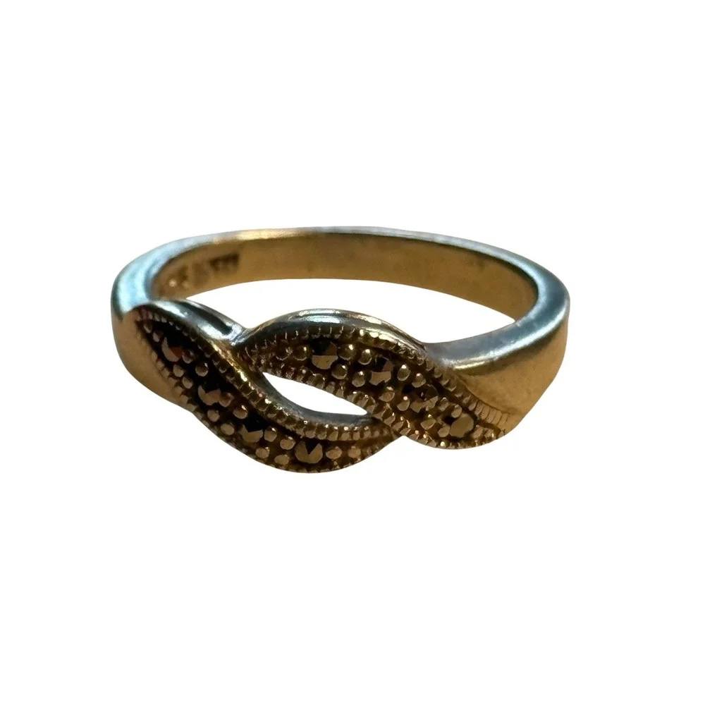 Sterling Silver‎ Marcasite Swirled Openwork Wavy Scroll Band Ring Size 5.5 VTG